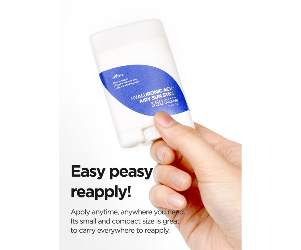 ISNTREE Hyaluronic Acid Airy Sun Stick SPF50 PA++++ – Αντηλιακό Προσώπου Stick Με 8 Τύπους Υαλουρονικού