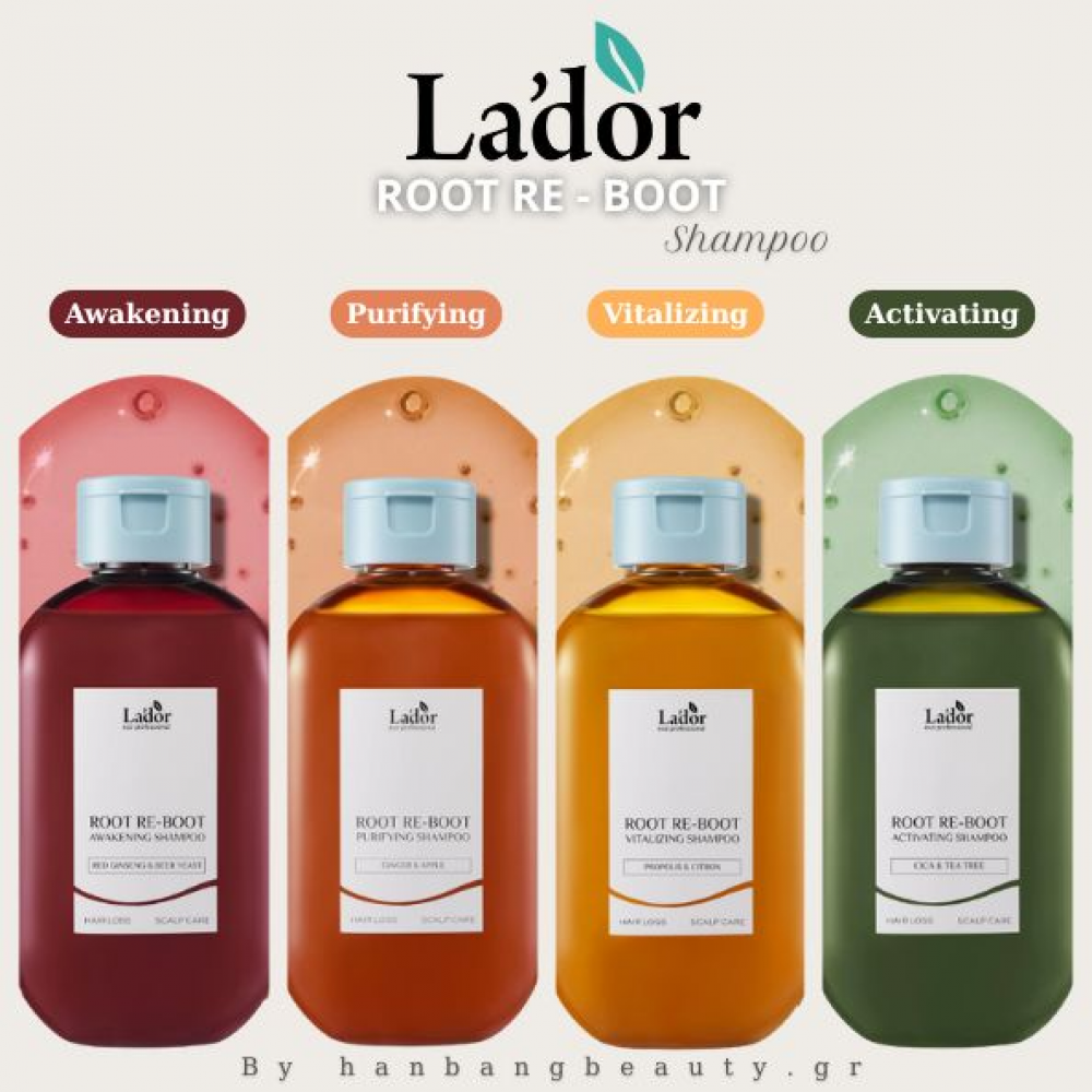 LADOR root re boot awakening shampoo red ginseng & beer 300ml - Αναζωογόνηση και Έλεγχος της Λιπαρότητας από τη Ρίζα
