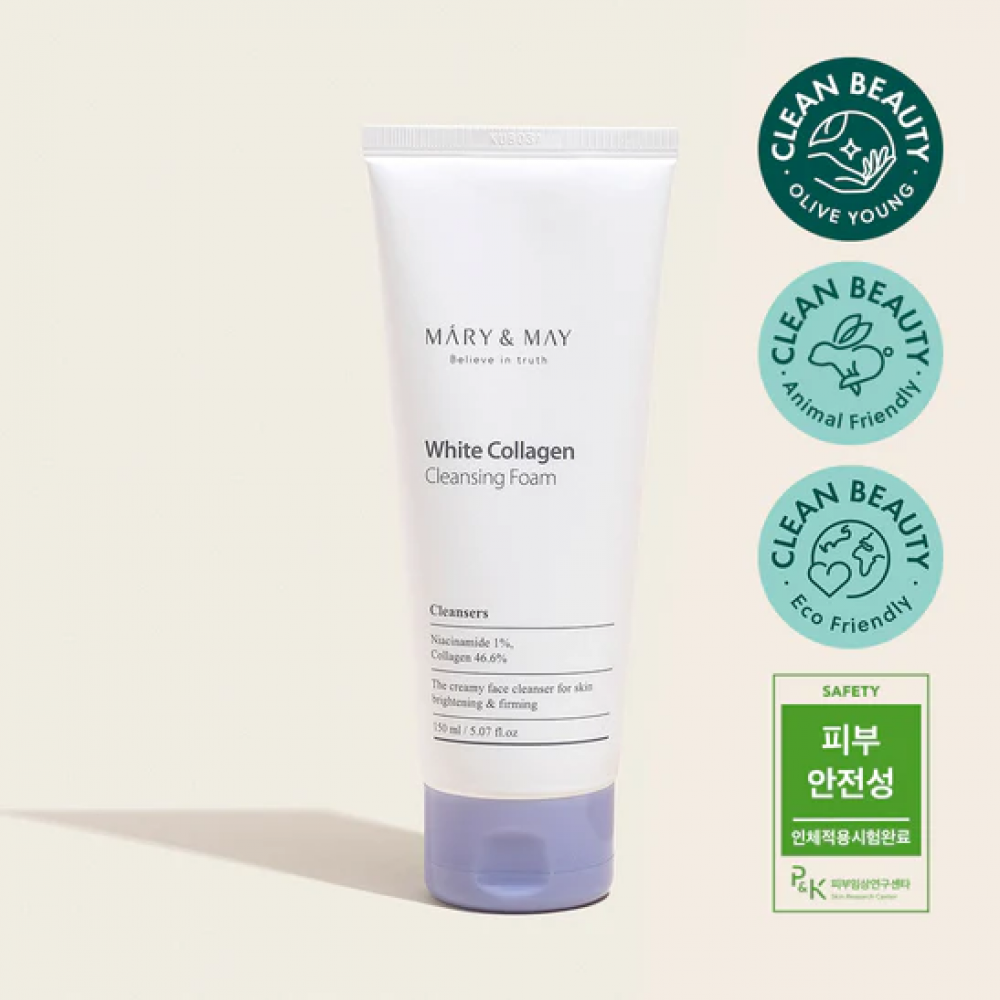 MARY & MAY White Collagen Cleansing FOAM 150λ – Αφρός Καθαρισμού με Κολλαγόνο & Νιασιναμίδη
