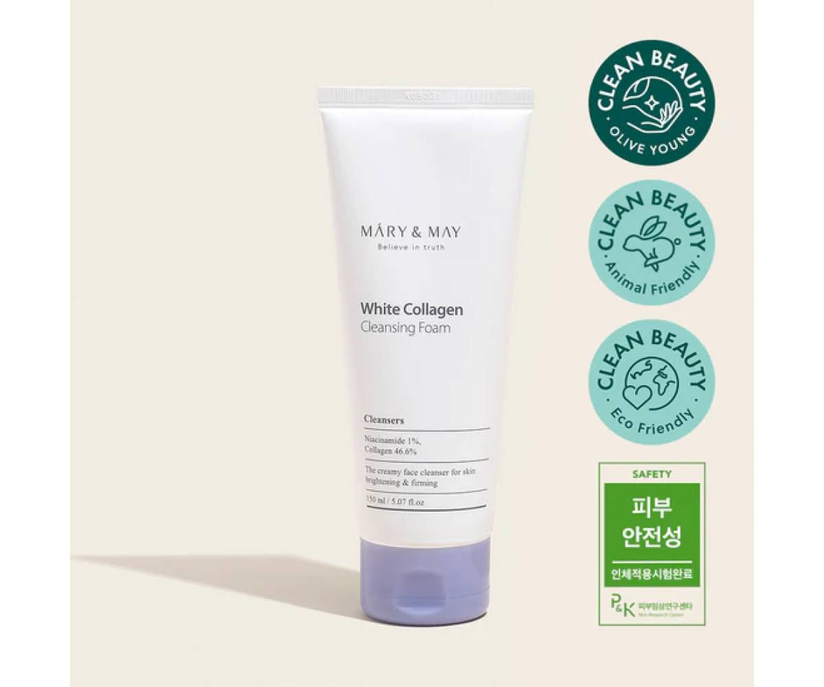 MARY & MAY White Collagen Cleansing Foam – Αφρός καθαρισμού με κολλαγόνο και νιασιναμίδη