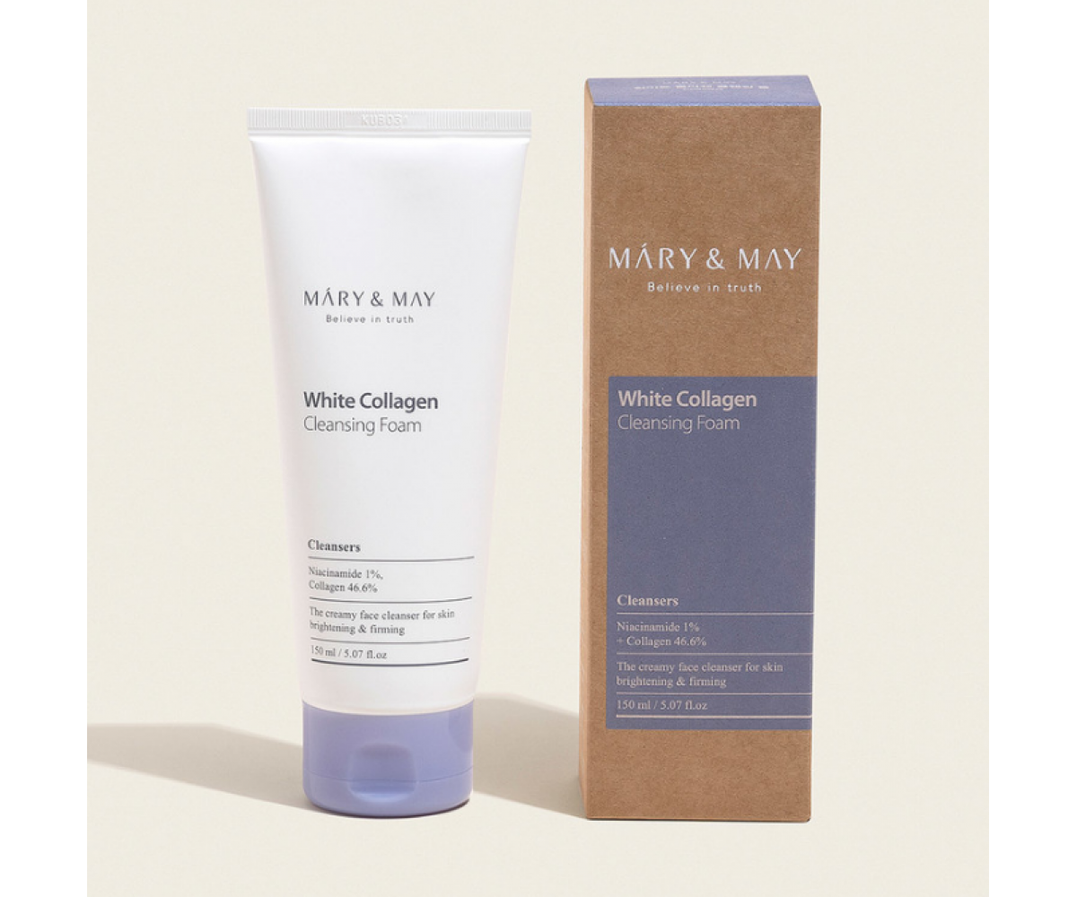 MARY & MAY White Collagen Cleansing Foam – Αφρός καθαρισμού με κολλαγόνο και νιασιναμίδη