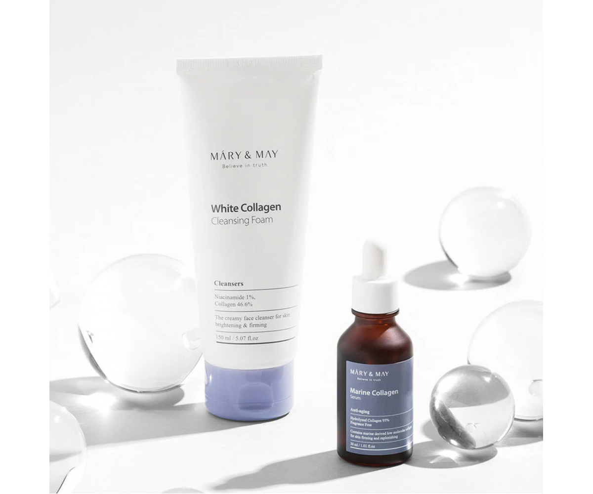 MARY & MAY White Collagen Cleansing Foam – Αφρός καθαρισμού με κολλαγόνο και νιασιναμίδη