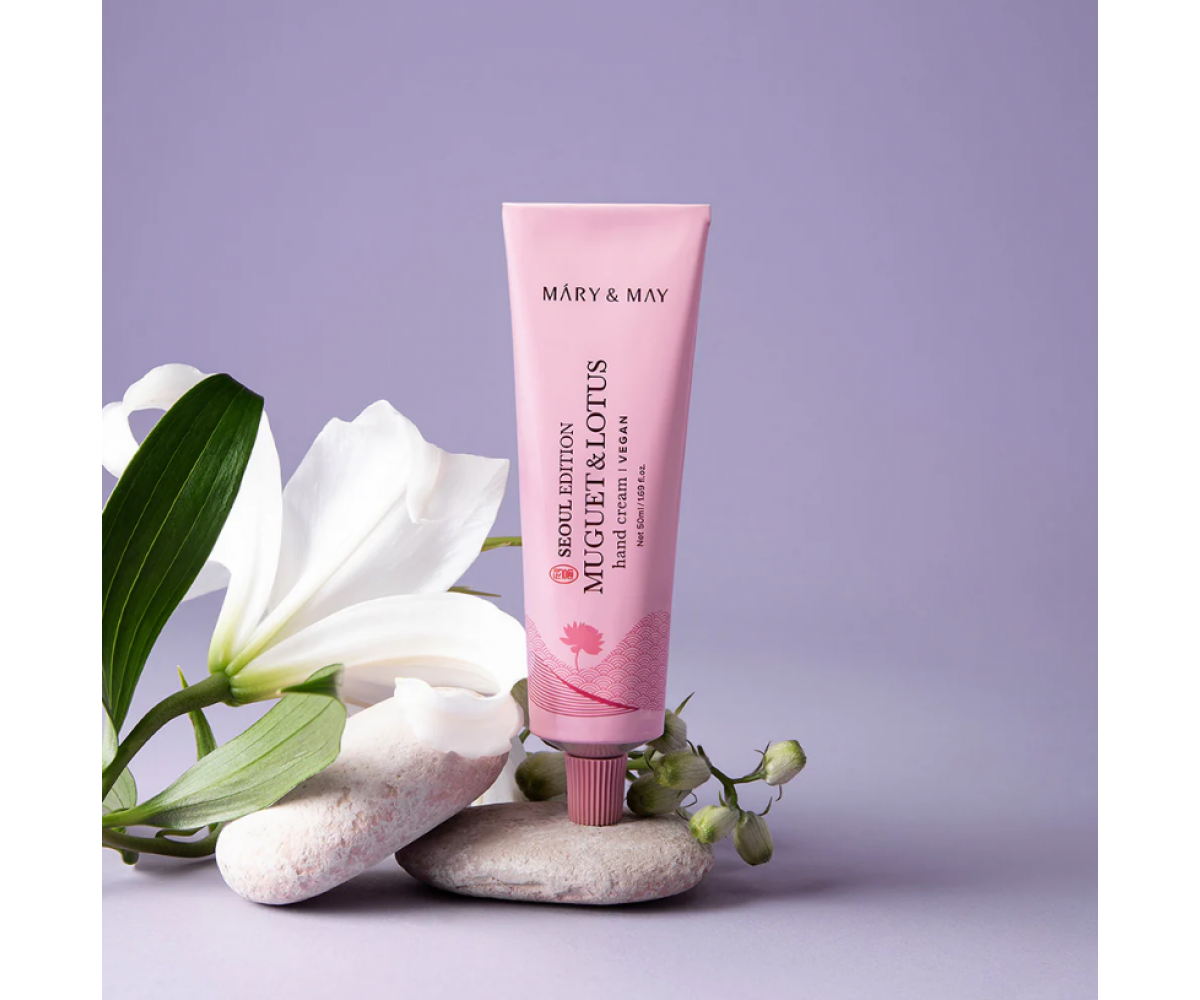  Mary & May Muguet & Lotus Hand Cream χωρίς άρωμα για λάμψη και αντιγήρανση