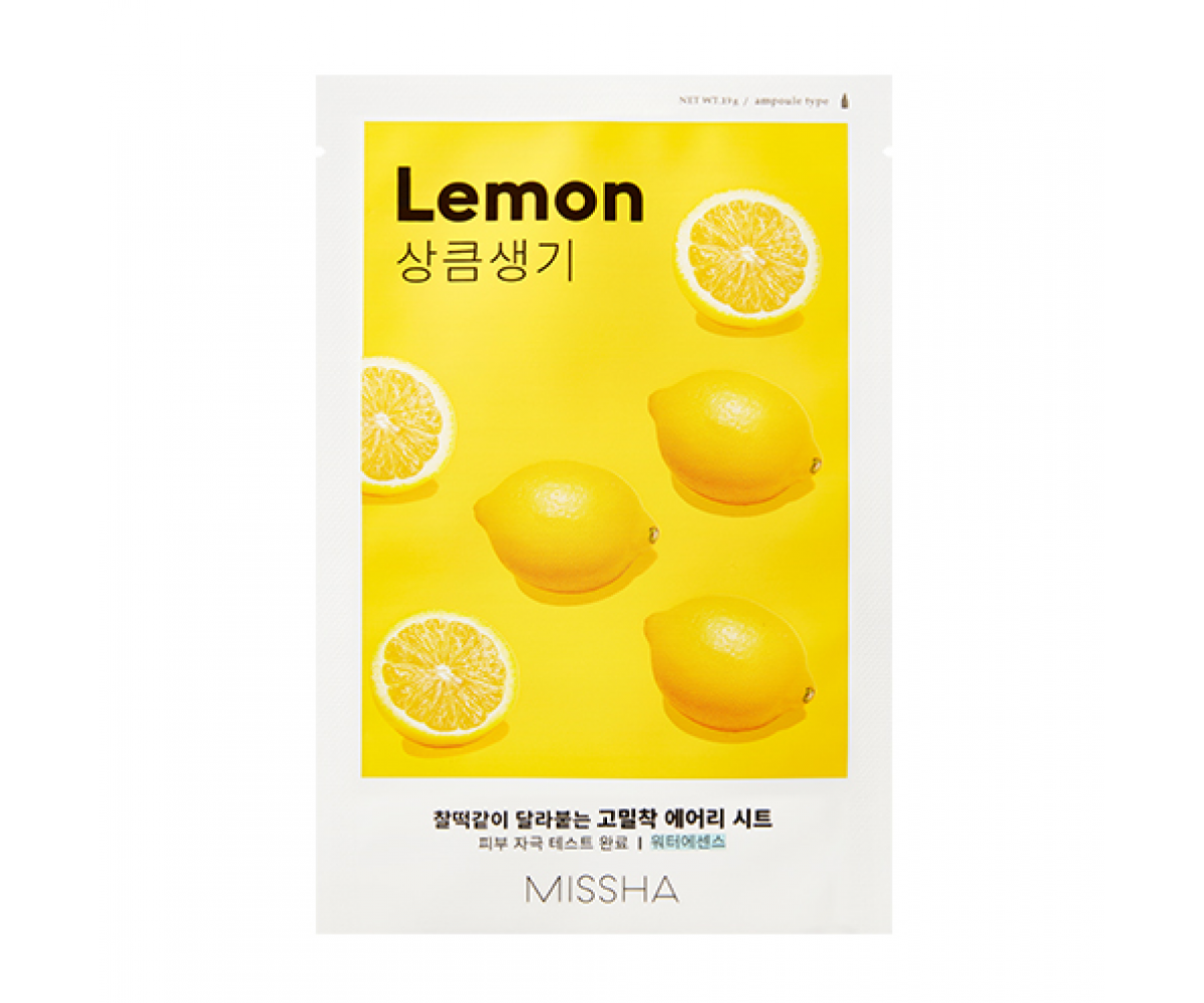 MISSHA AIRY FIT SHEET MASK LEMON- Μάσκα με εκχύλισμα Λεμονιού προσφέρει θρεπτικές,αντιοξειδωτικές,καθαριστικές ιδιότητες και καταπολέμηση των διχρωμιών